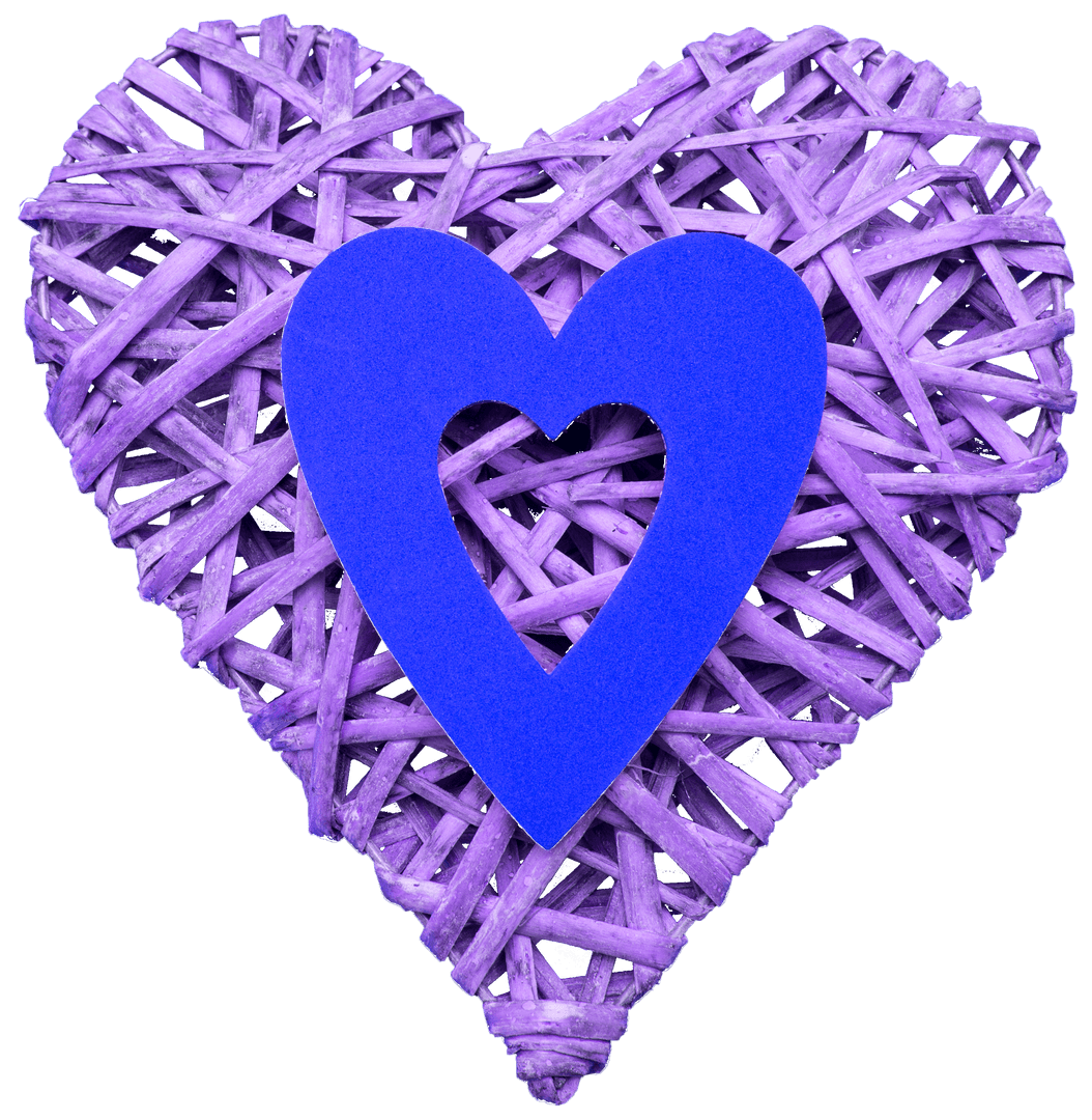 Purple Woven Heart with Blue Cutout Pattern on Transparent Background