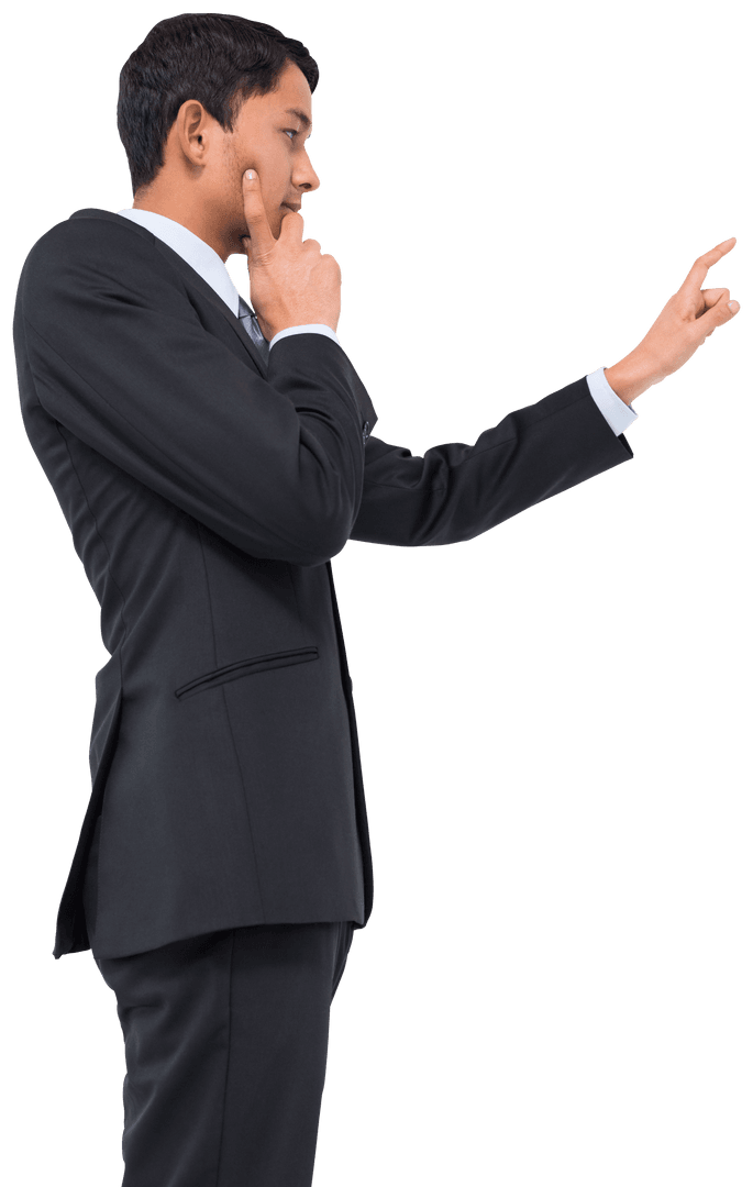 Businessman Interacting with Transparent Virtual Reality Display