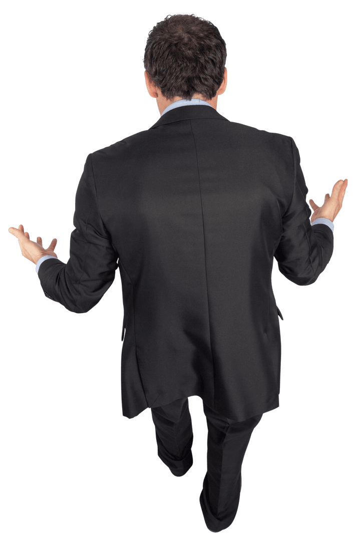 Transparent Rear View of Businessman Making Gesture of Uncertainty