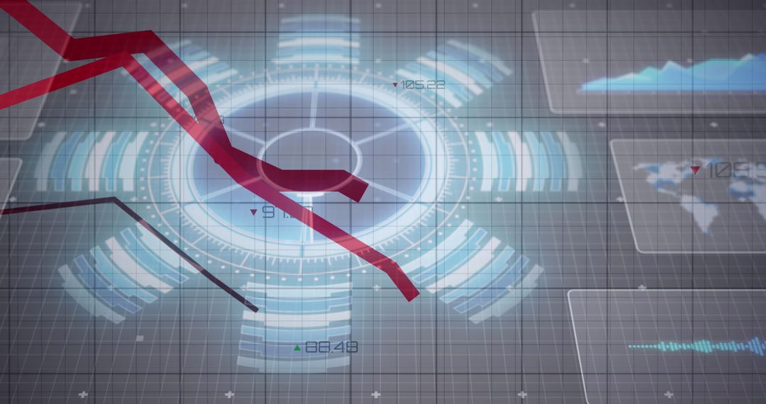 Abstract Digital Interface with Declining Red Graph Lines