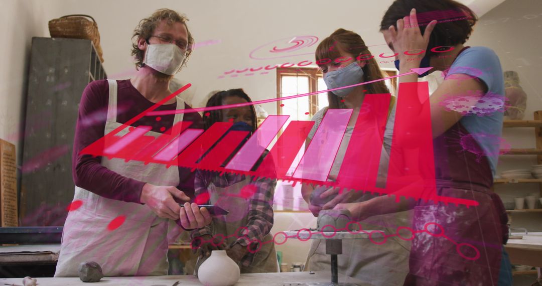 Diverse Group Engaging in Creative Pottery Session at Studio