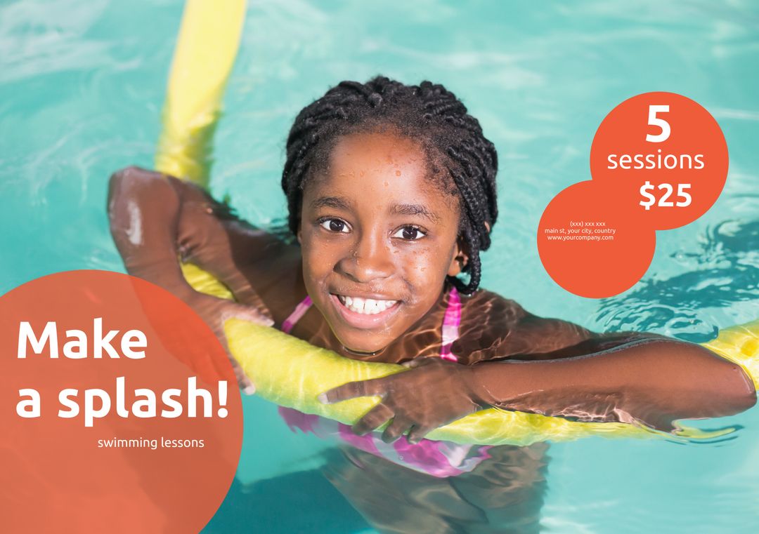 Joyful Child Promoting Exciting Swimming Lessons