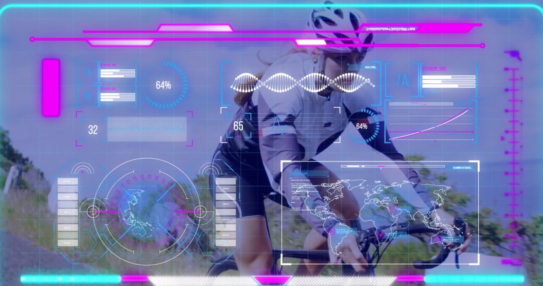 Cyclist Tracking Data Concept with Futuristic Tech Overlay on Rural Track
