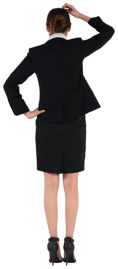 Transparent View of Businesswoman Thinking from Behind