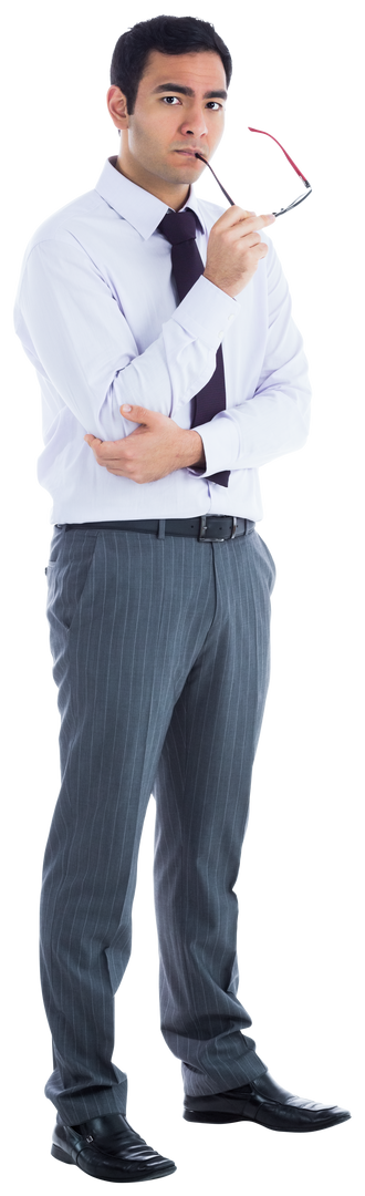 Thoughtful Businessman Holding Eyeglasses Standing Isolated Transparent - Download Free Stock Images Pikwizard.com