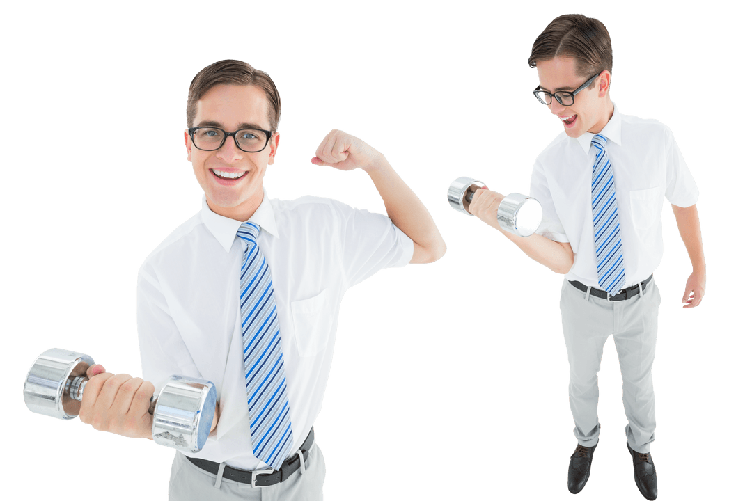Smiling Nerd Lifting Dumbbell Transparent Background