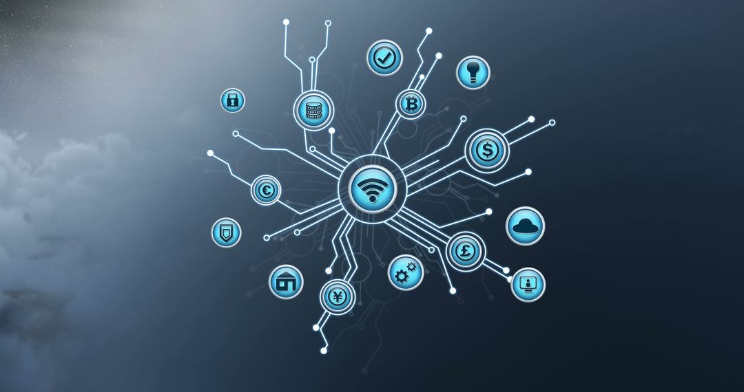 Wireless Connectivity with Cryptocurrency and Cloud Integration Icons