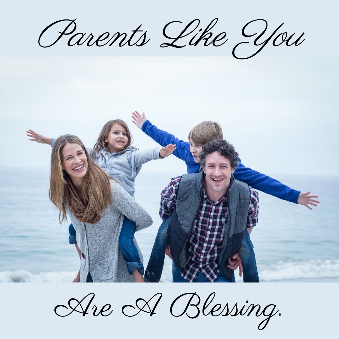 Joyful Family Enjoying Beach Getaway for Parents Day