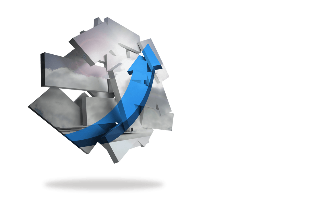 Transparent Abstract Blue Arrow Navigating Virtual Screens