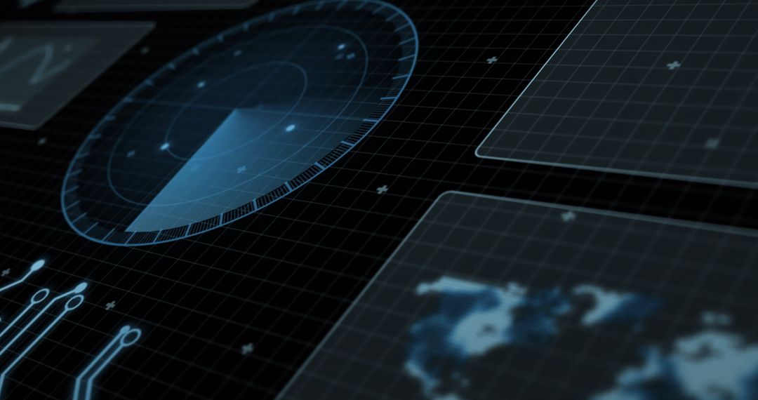 Futuristic Digital Radar Display with Circuit Board Design