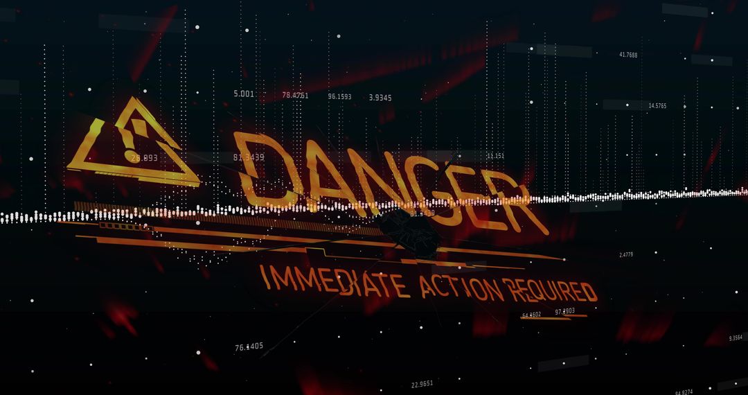 Futuristic HUD Danger Alert with Glowing Hazard Triangle and Real-Time Data Waveform