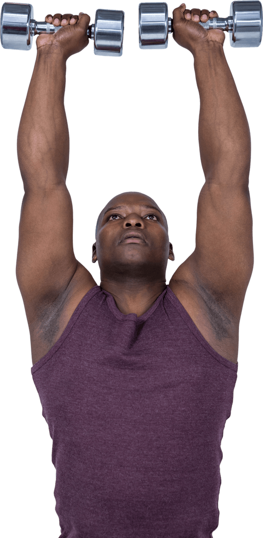 Fit Man Lifting Dumbbells with Strength Demonstration in Transparent Background