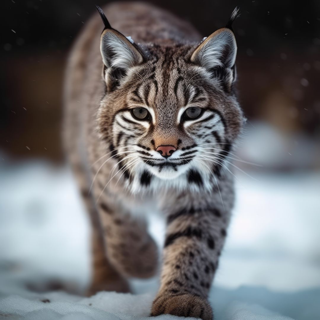 Close up of bobcat walking in snow, created using generative ai technology - Free Images, Stock Photos and Pictures on Pikwizard.com