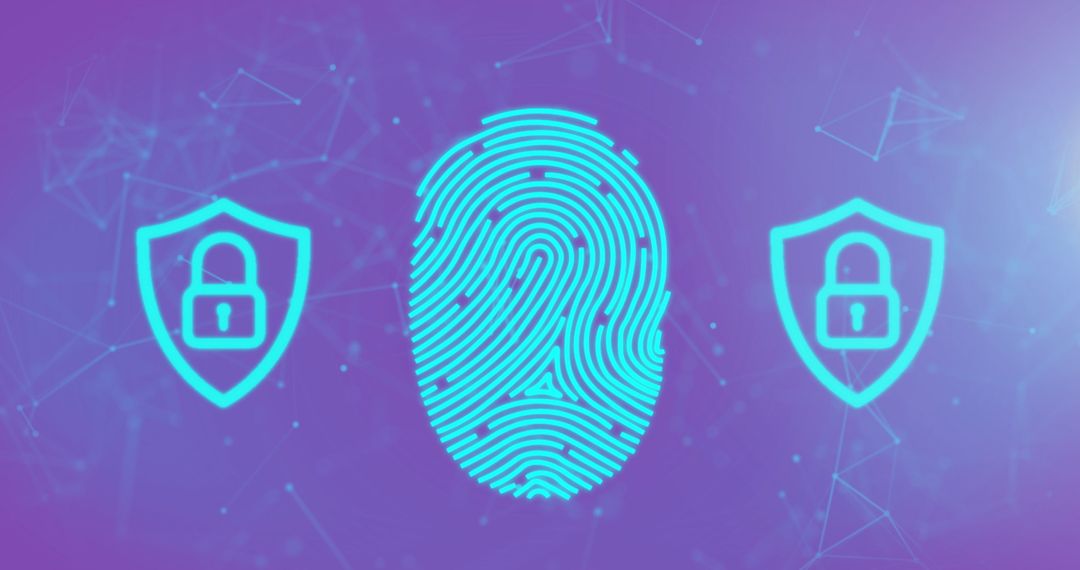 Biometric Fingerprint with Security Icons on Digital Network