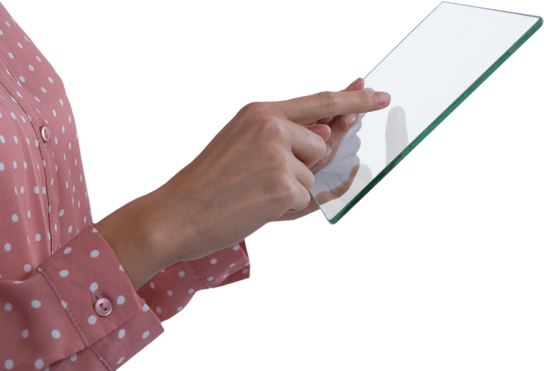 Hand Using Transparent Glass Digital Tablet Technology