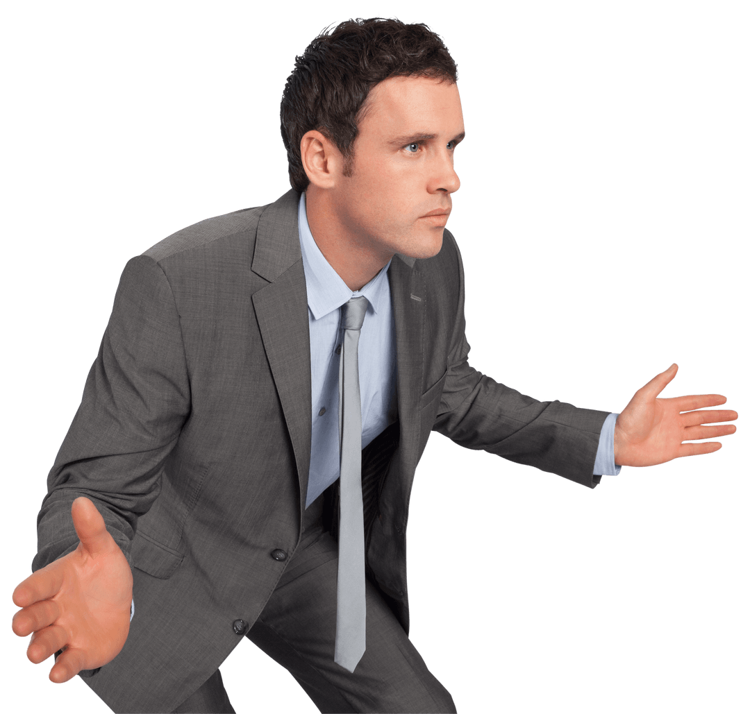 Man in Suit with Transparent Background Gesture