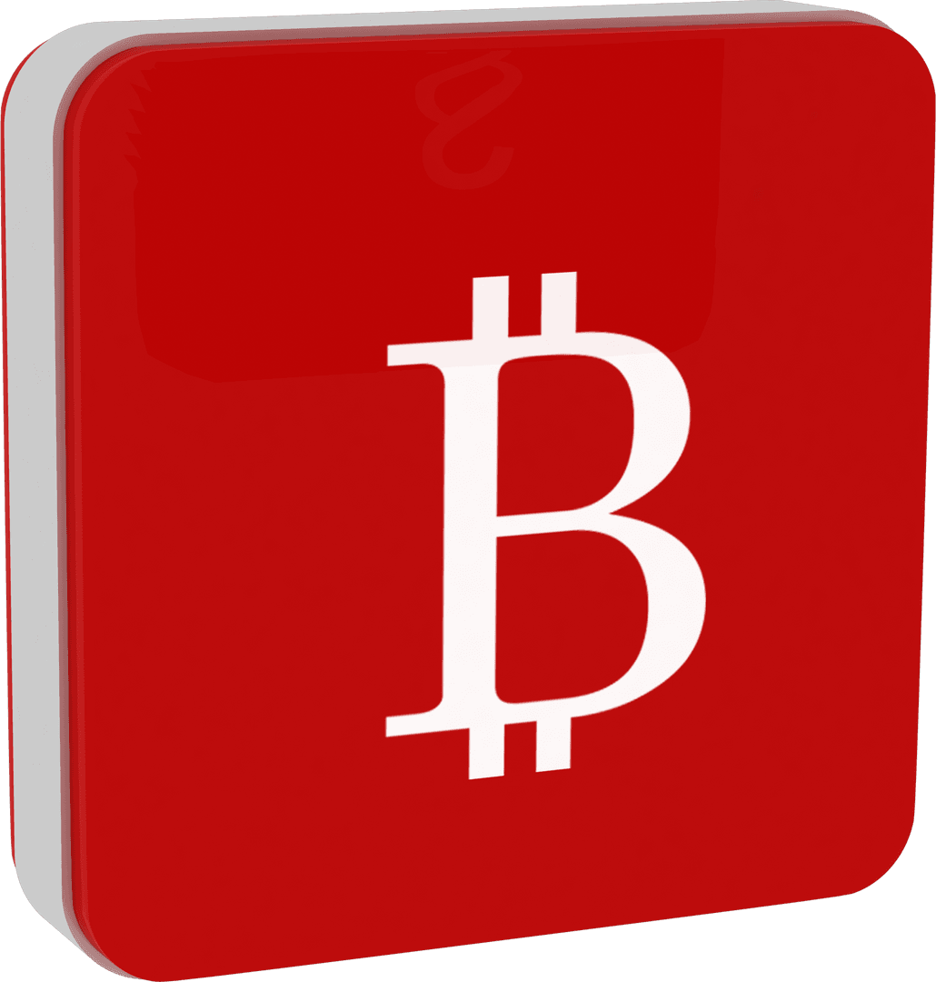 Bitcoin Symbol on Red Cube with Transparent Background