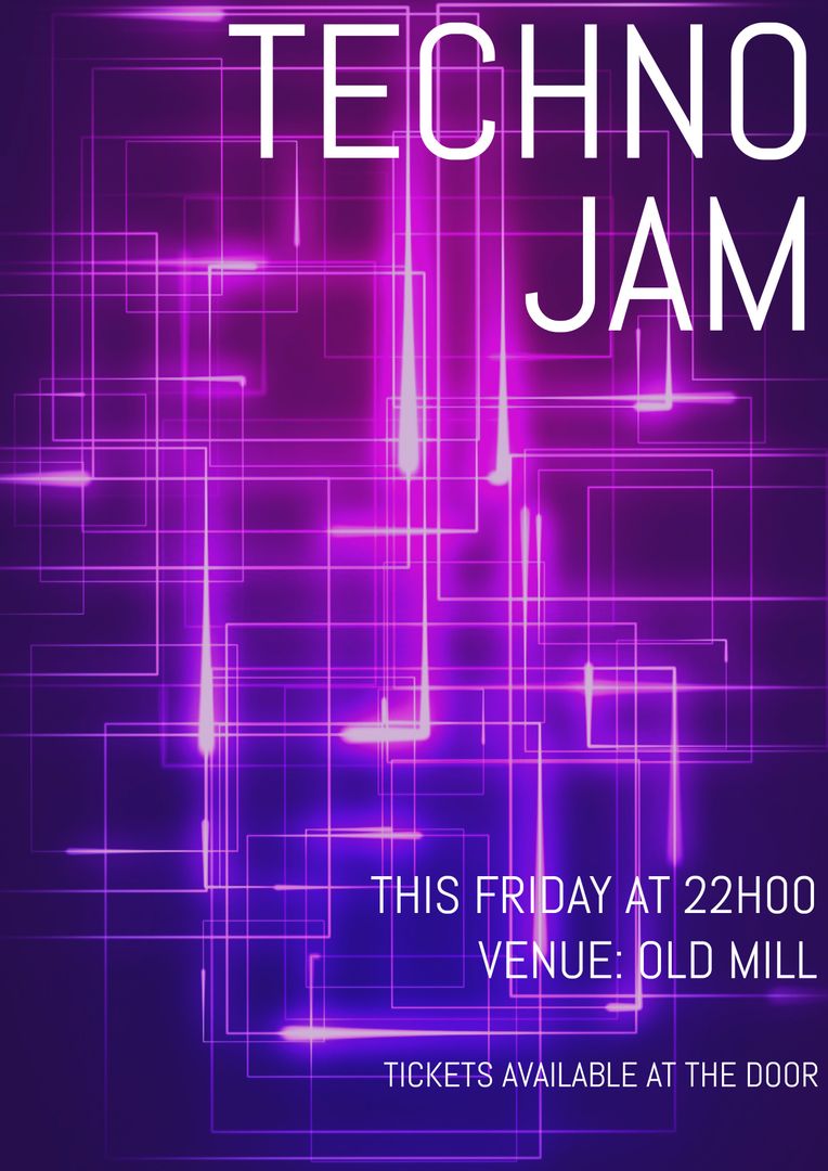 Futuristic Techno Jam Party Poster with Neon Lines