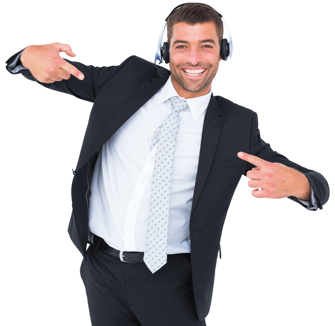 Smiling Businessman with Headset on Transparent Background