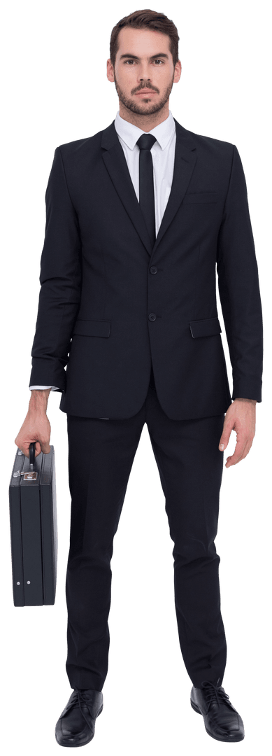Transparent Suited Businessman Holding Briefcase Professional Pose