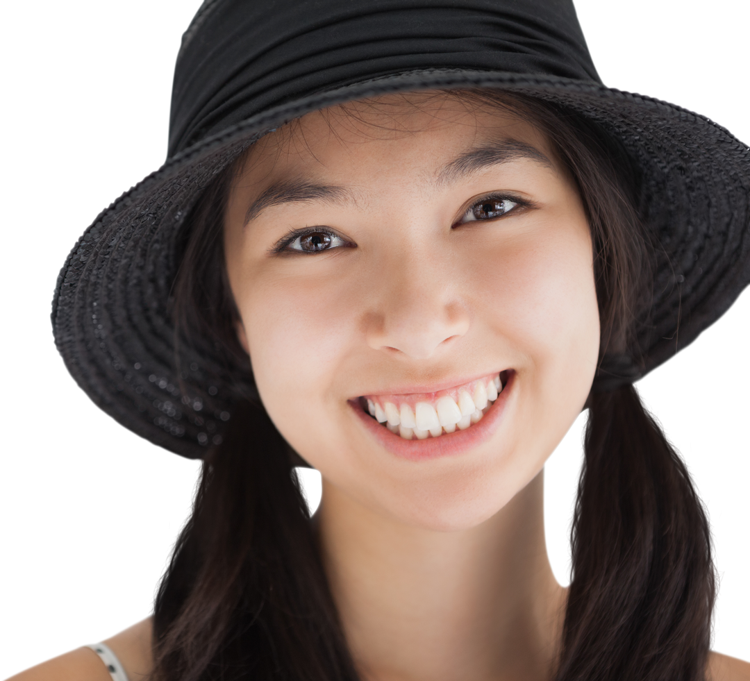 Smiling Woman with Pigtails Wearing Stylish Hat on Transparent Background - Download Free Stock Images Pikwizard.com