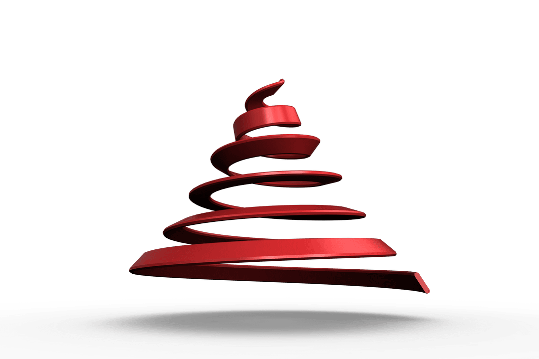 Abstract Red Spiral Christmas Tree on Transparent Background