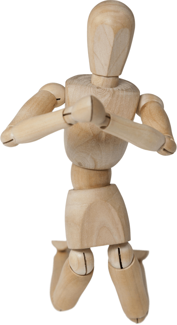 Transparent Wooden Figurine Kneeling in Dynamic Pose