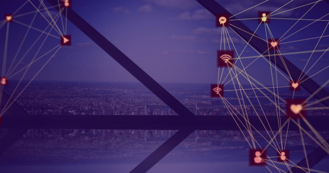 Modern Cityscape with Digital Network and Communication Connections