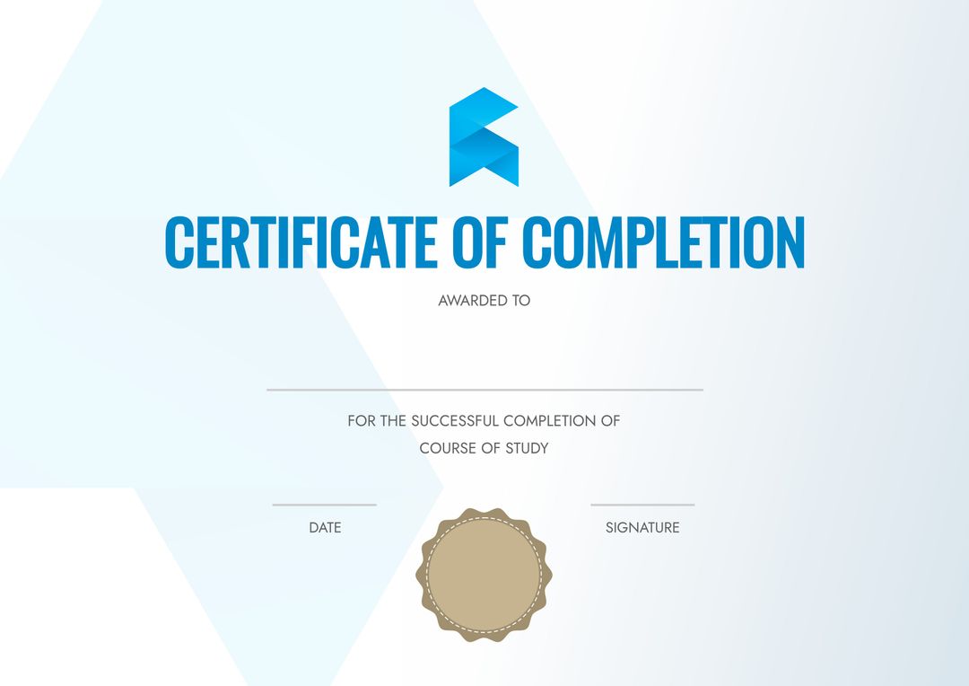 Blank Certificate of Completion Template with Modern Design - Download Free Stock Templates Pikwizard.com