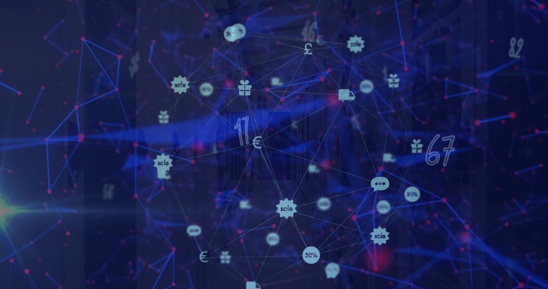 Futuristic Digital Network with Finance and Tech Symbols