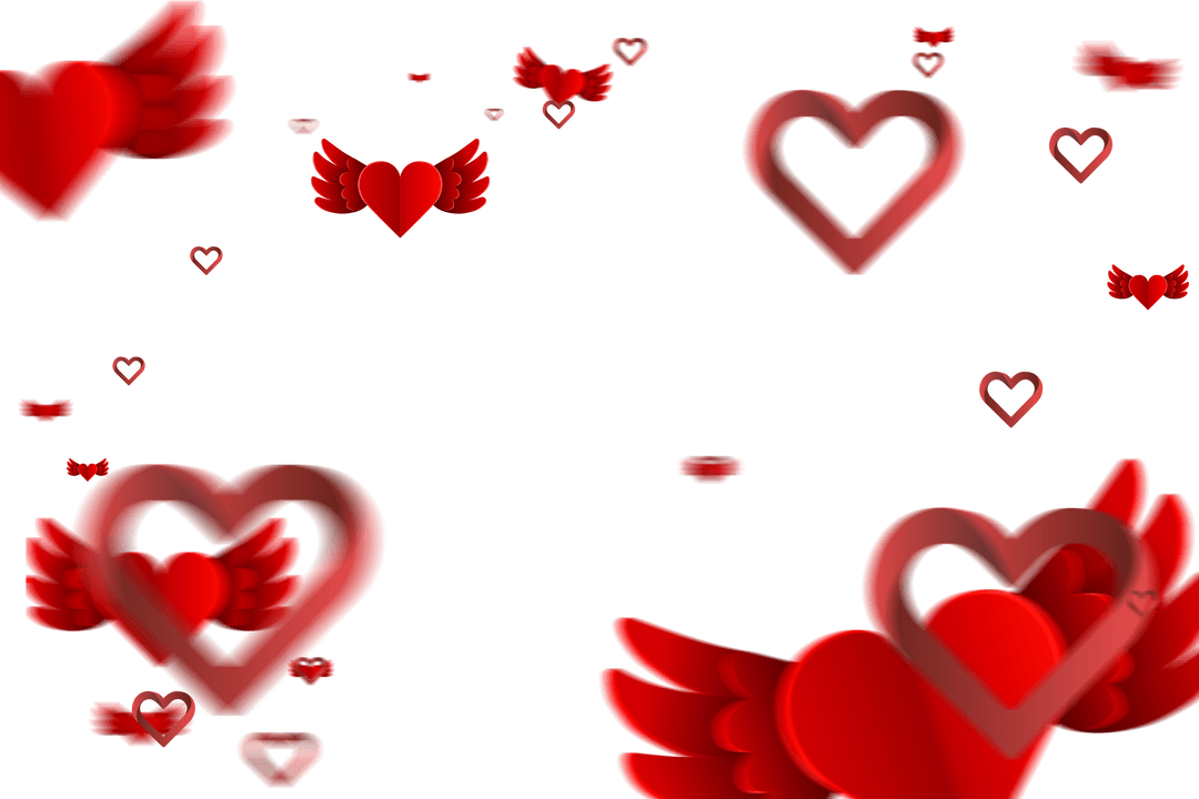 Floating Transparent Red Hearts with Wings Illustration