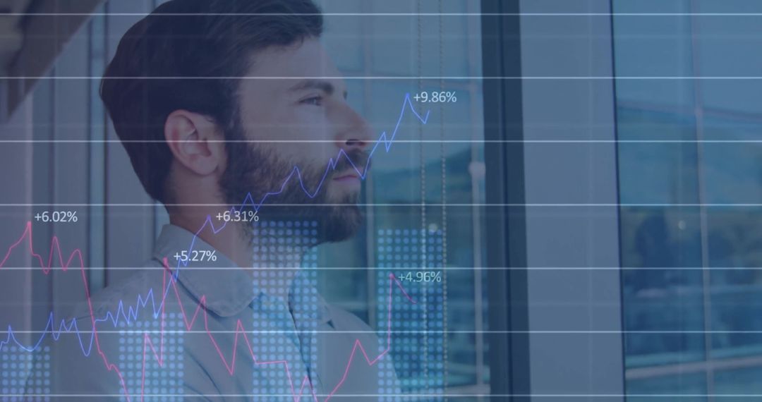 Businessman Analyzing Financial Growth Charts with Key Metrics
