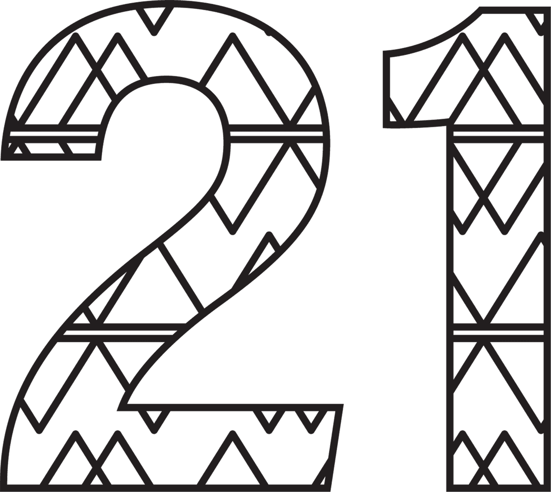 Number 21 with Geometric Pattern on Transparent Background