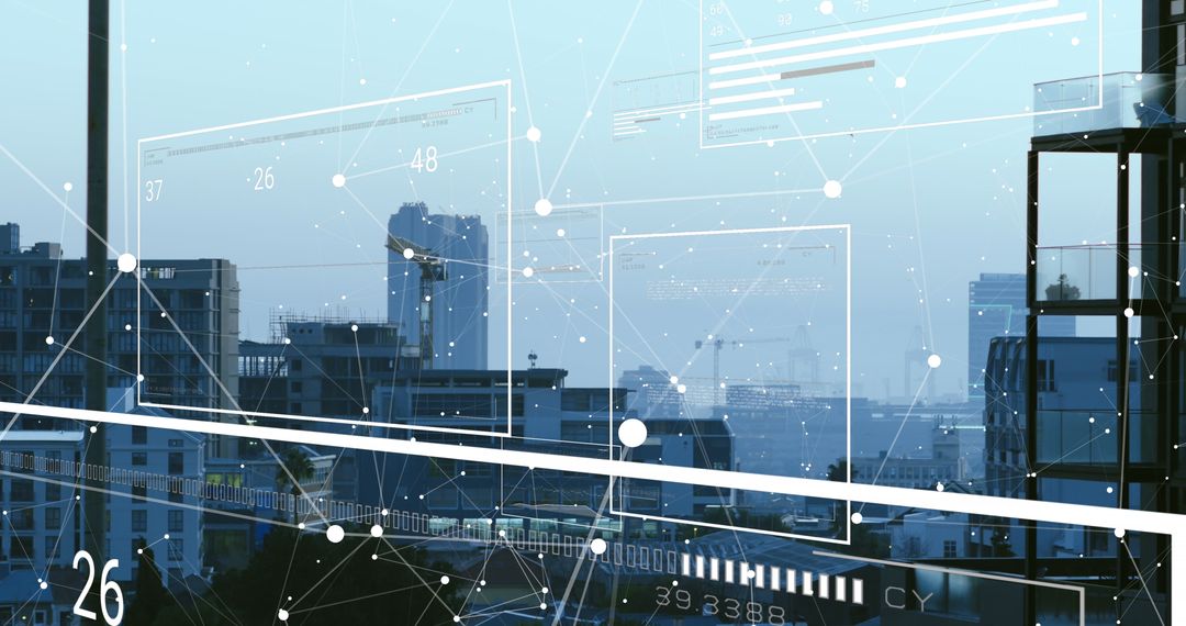 Digital Data Overlay on Futuristic Urban Skyline