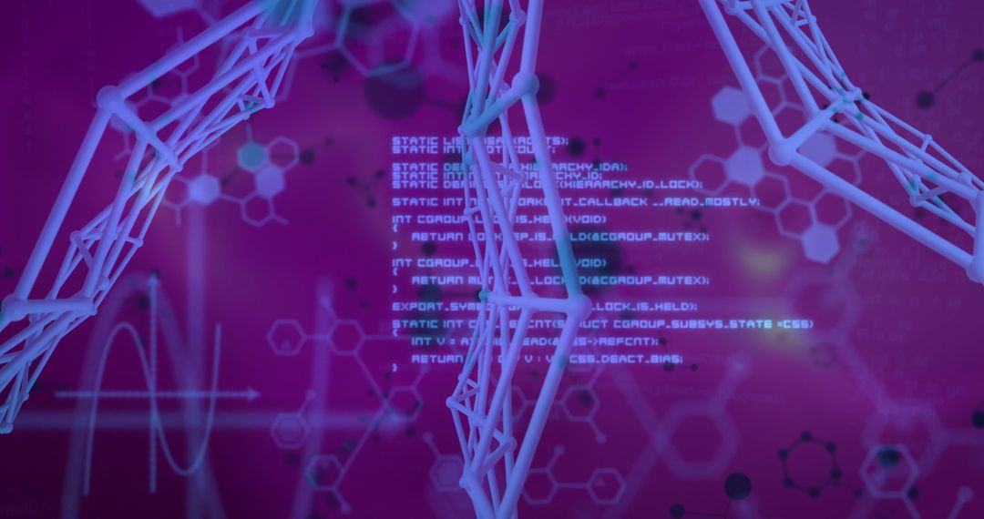 Futuristic 3D Molecular Network with Code Overlay