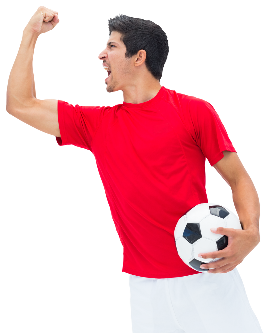 Triumphant Soccer Player Holding Ball on Transparent Background - Download Free Stock Images Pikwizard.com