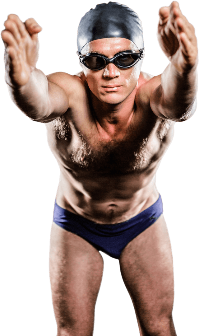 Transparent Swimmer Preparing to Dive in Swim Gear