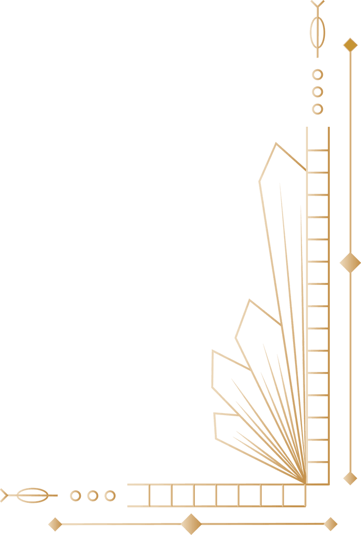 Golden Art Deco Border on Transparent Background with Geometric Decor