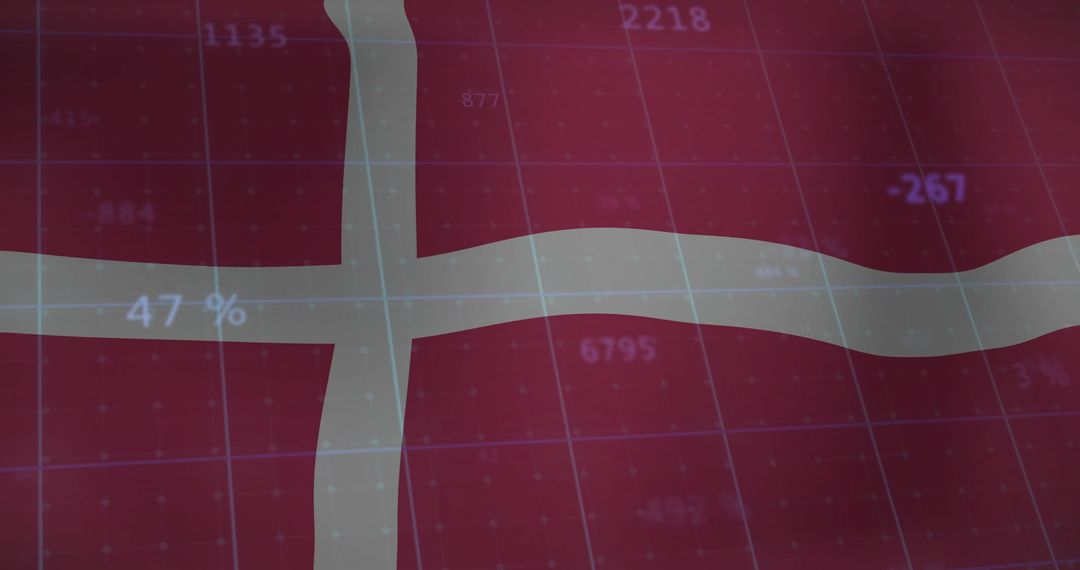 Danish Flag Overlay with Financial Data and Graph Representation