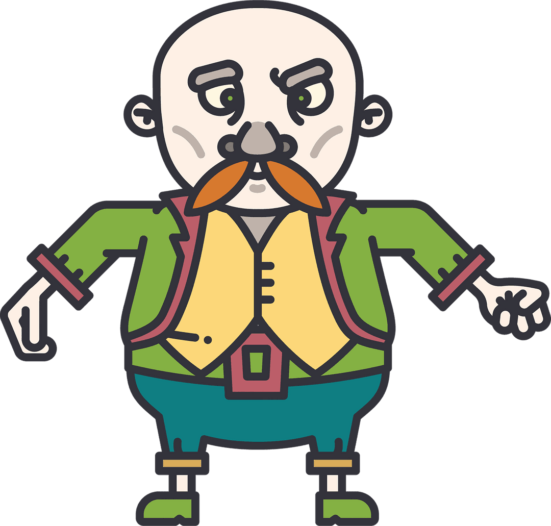 Cartoon Character with Mustache on Transparent Background for Creative Design