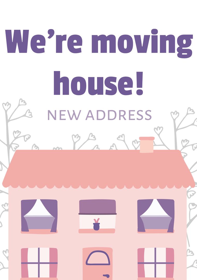 Charming Pink House Illustration for Moving Announcement