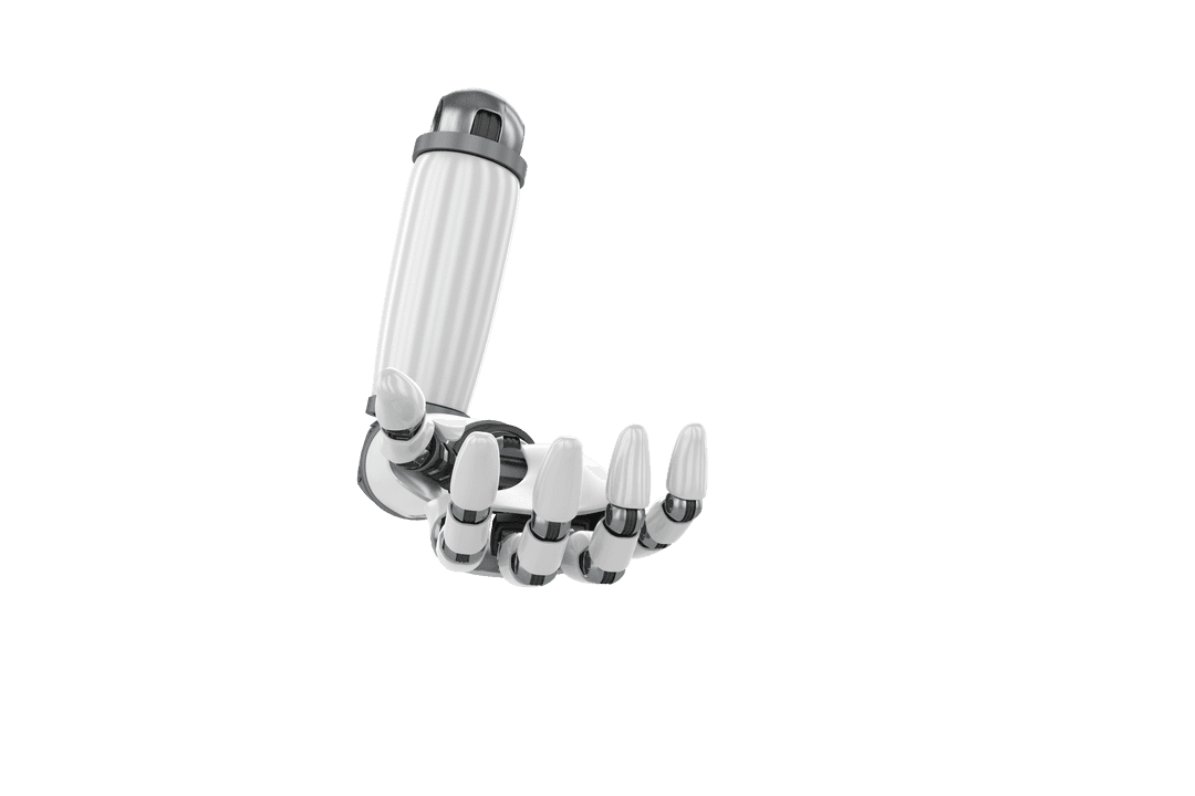 Transparent Robotic Hand Reaching Out on Isolated Background