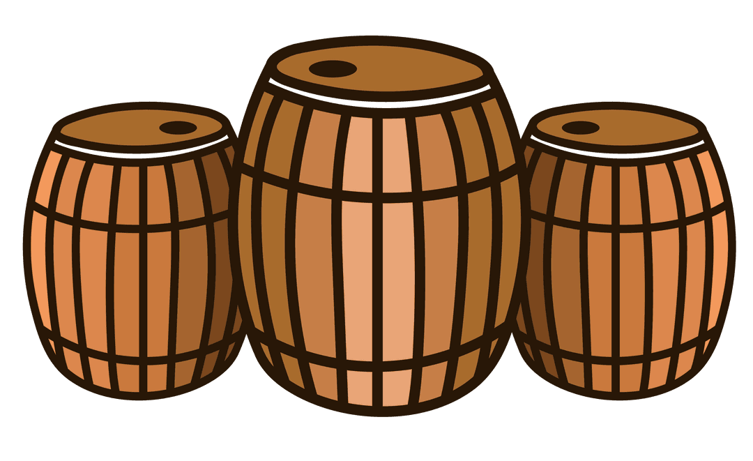 Three Wooden Barrels Illustration on Transparent Background