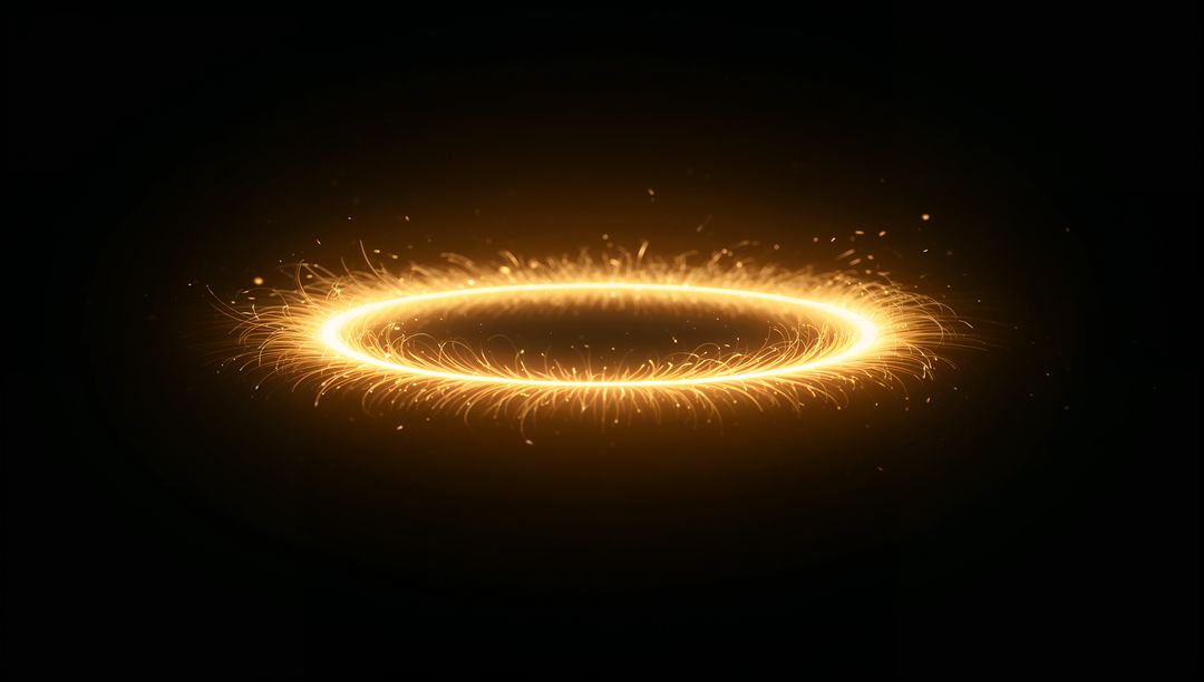 Glowing Golden Ring Emitting Spark Trails and Halo Glow, Luminous Circle Energy Portal