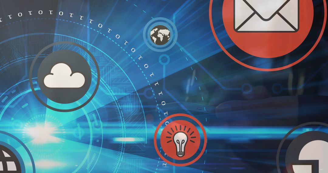 Digital connection network icons overlapping smart device user