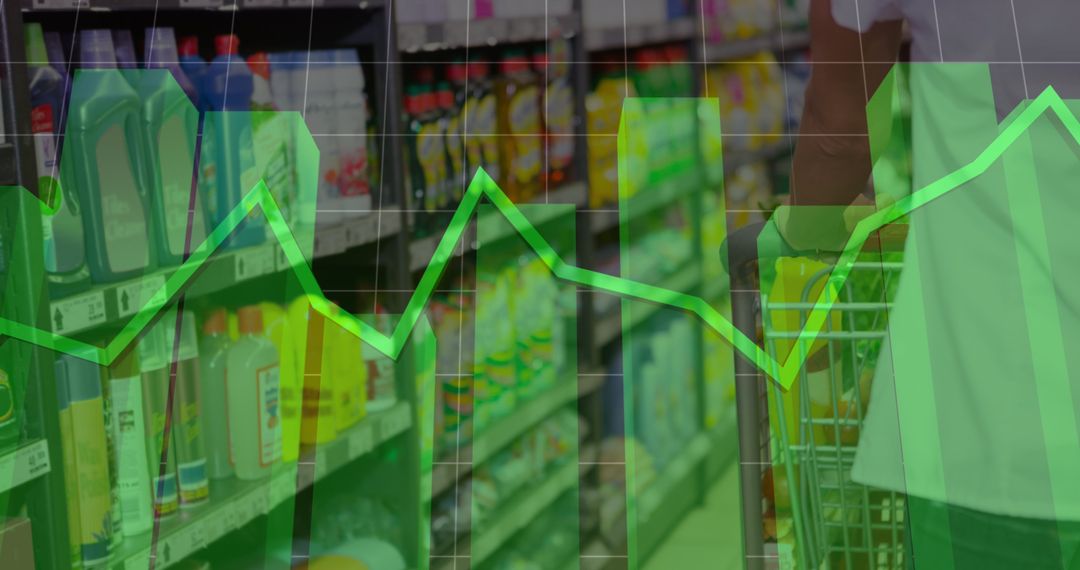 Digital Interface Overlay on Shopper in Supermarket Aisle