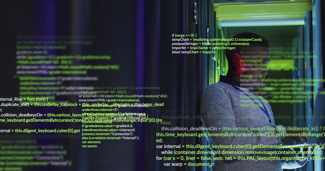 Engineer Analyzing Data in Modern Server Room