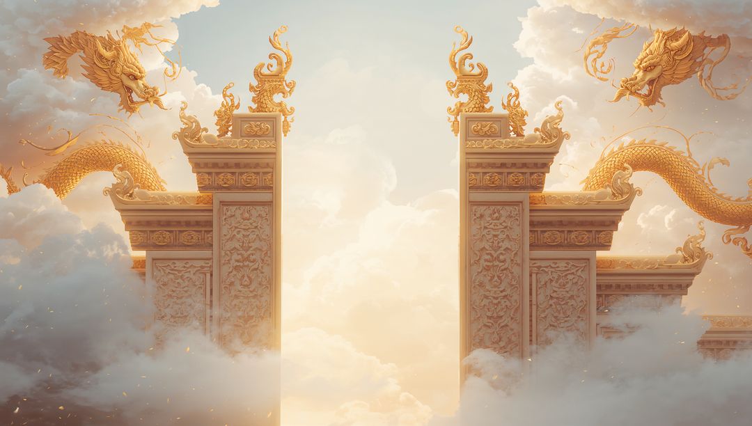 Celestial Gateway with Golden Dragons and Ornate Columns