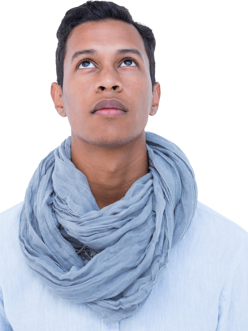 Transparent Portrait of Man Looking Upward Thoughtful Expression