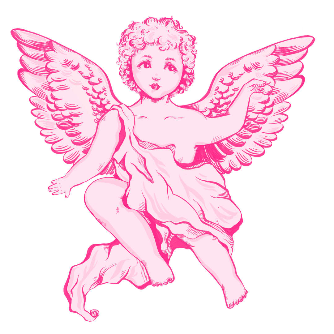 Pink Transparent Cherub with Feathered Wings